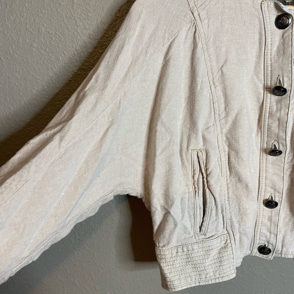 Free People Cream Linen Blend Lightweight Jacket Cropped - Picture 4 of 5